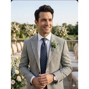 Italian Enzo Coco Silk Tie Handmade in Italy Green Navy silver floral Geometric